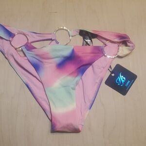 Honey Birdette Pink and Blue Bikini with Silver Ring Detail